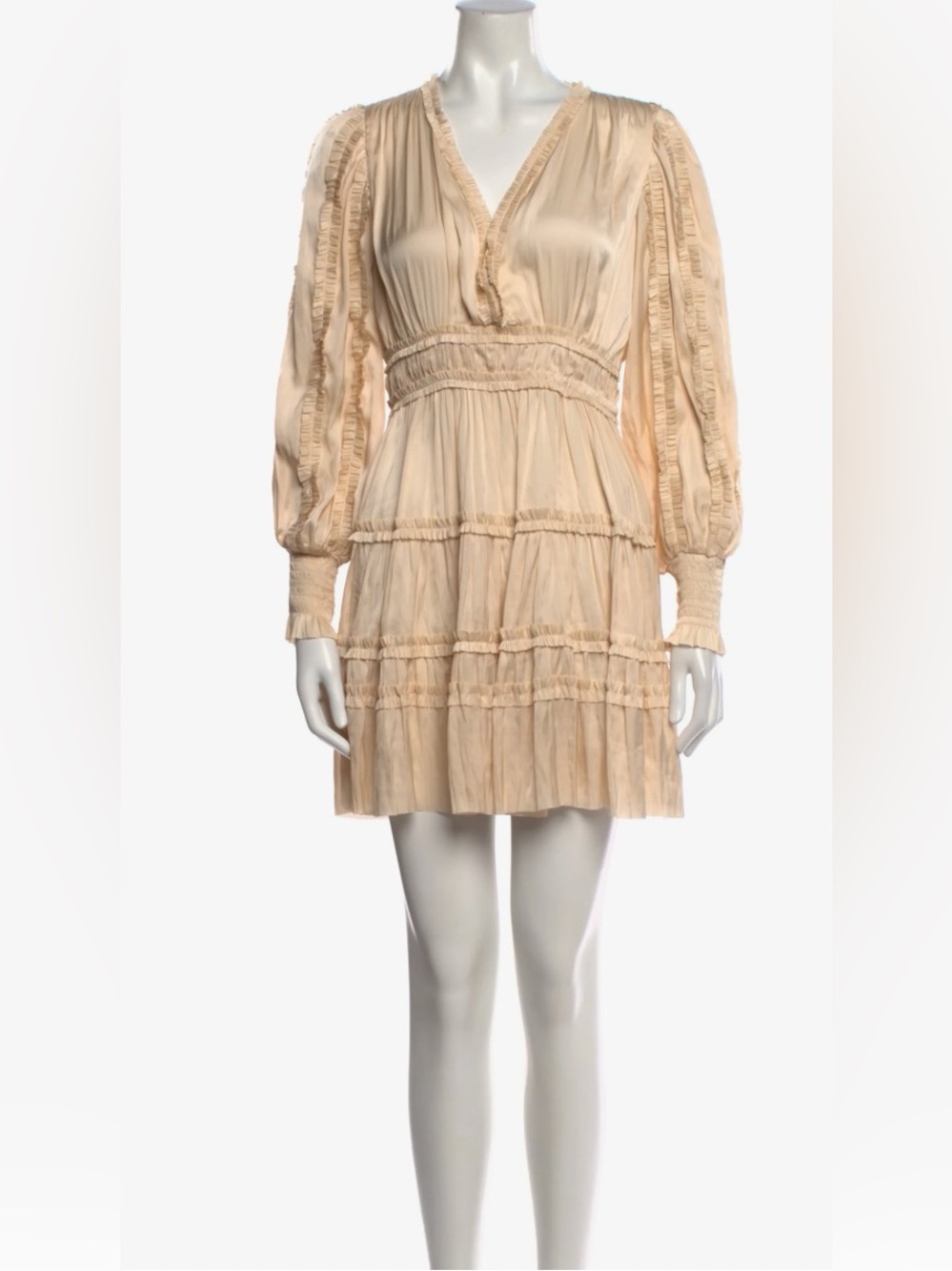 Ulla Johnson Cream Ruffle-Tiered V-Neck Mini Dress